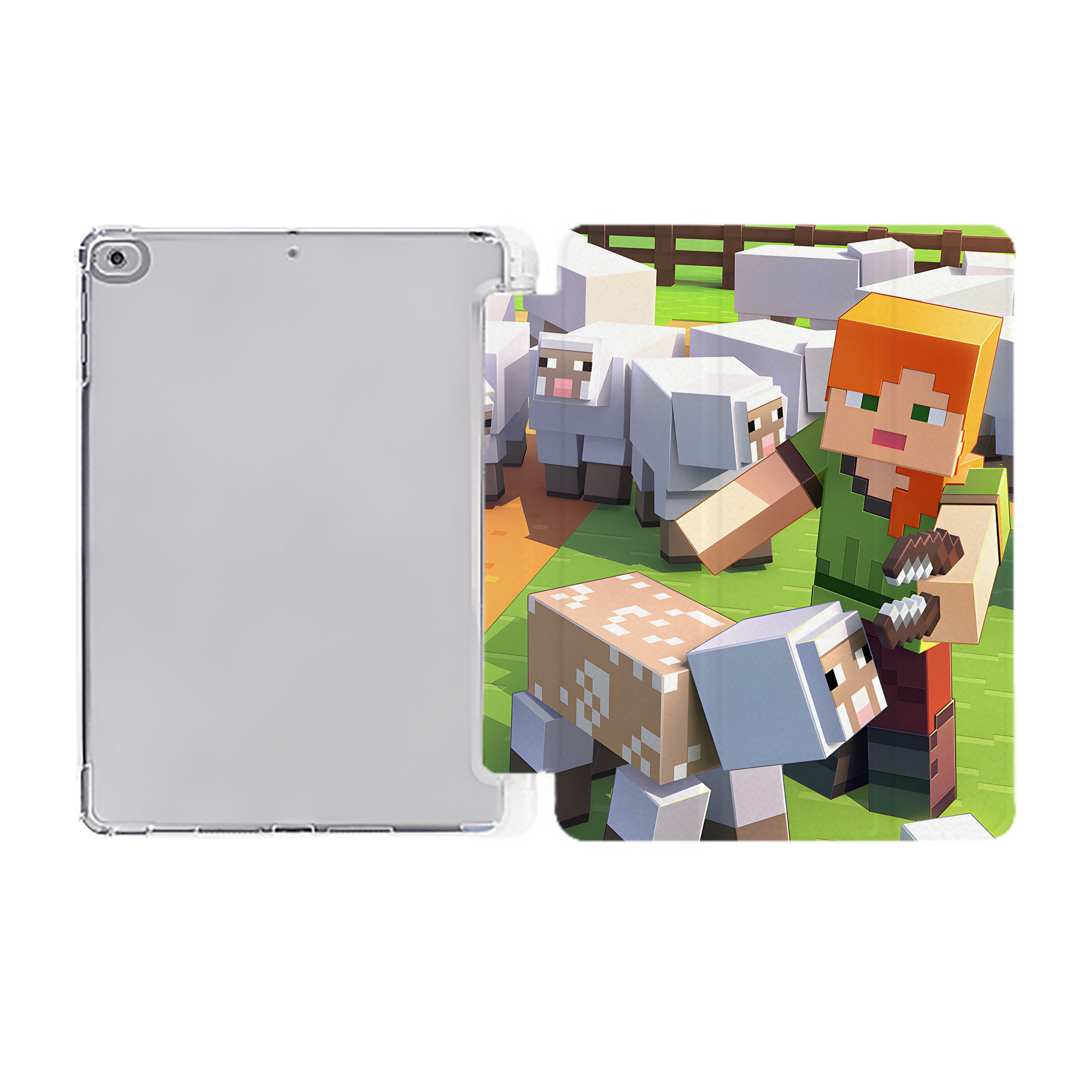 （画像用） マインクラフト ブロックの世界 Minecraft MC Block world IPad ケース ペン収納付き 三つ折りスタンド PUレザー×シリコン 対応機種9.5/10.5/10.9インチ